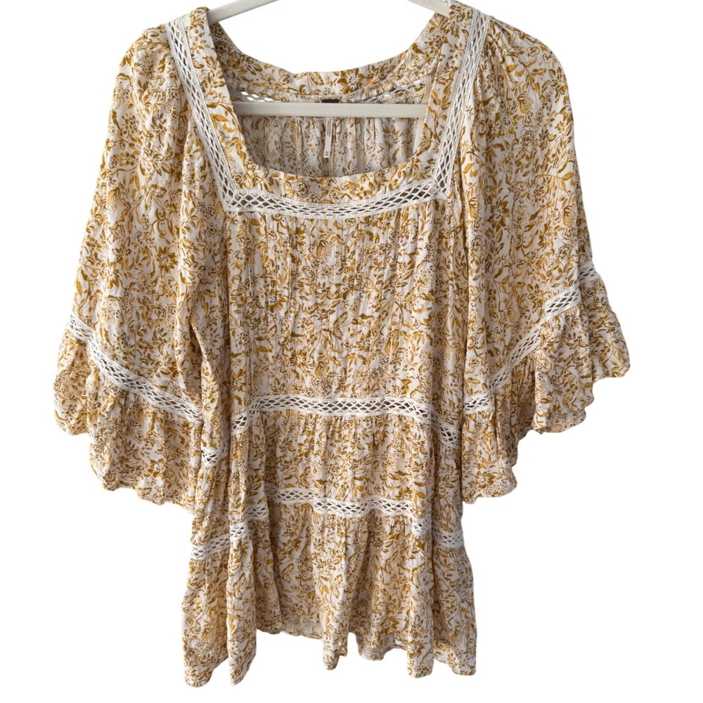 Free People Talk About It Floral Tunic Mini Dress Boho Bell Sleeve XS - Picture 3 of 7